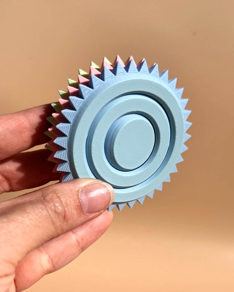Spiked Gyro Fidget Toy: 3D Printed Tactile Sensory Play closed 3 ring
